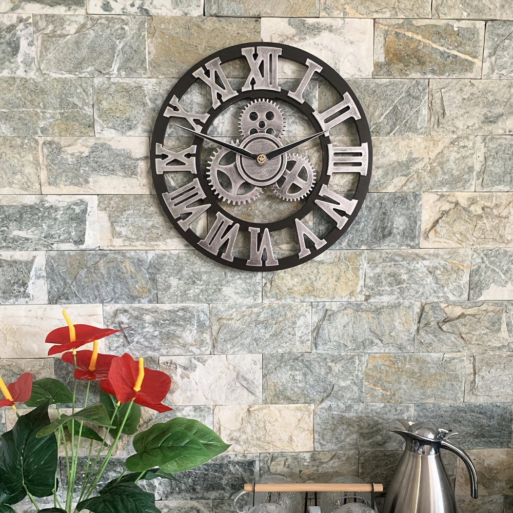 Överdimensionerad Silverfärgad Romersk Kuggväxel Vägghängd Klocka - Tyst Klocka för Vardagsrum, Kontor och Kök