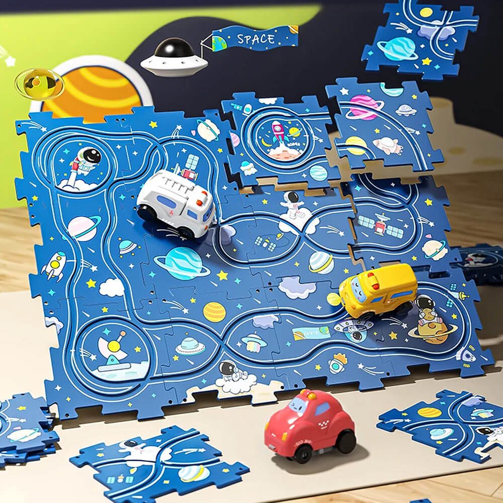 Carpuzzle - Kreativt racerbana pussel med bil & tillbehör