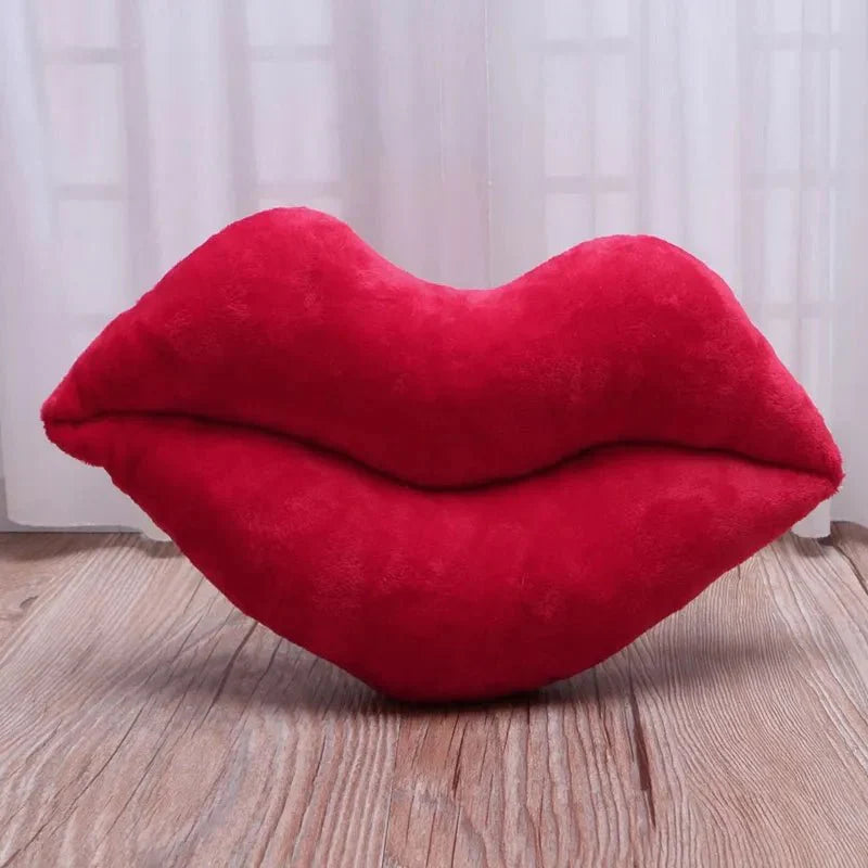 Cartoon Big Red Lips Plush Cushion - Soft Cotton Modern Style