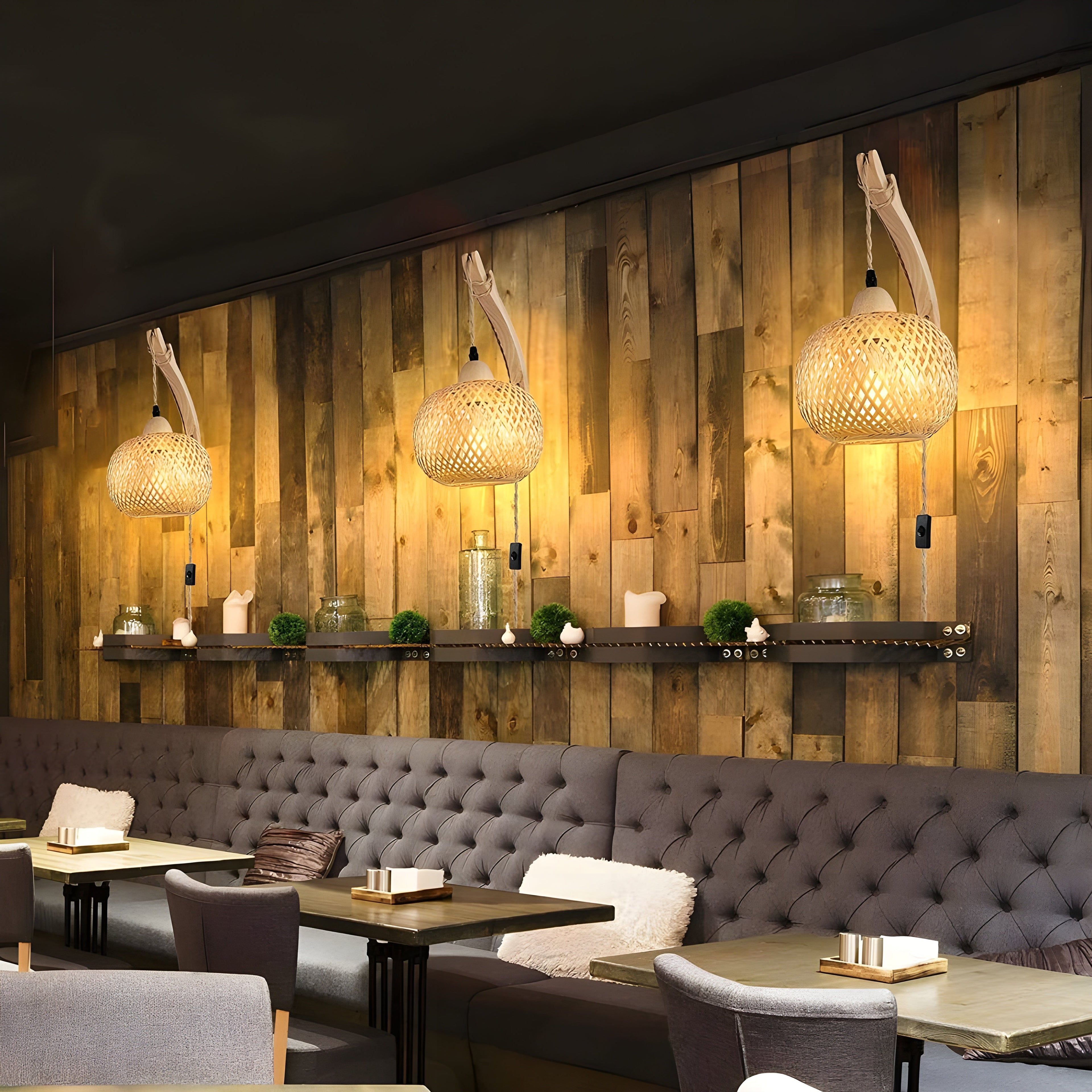 Handvävd bambulampa vägglampa för rustik dekoration