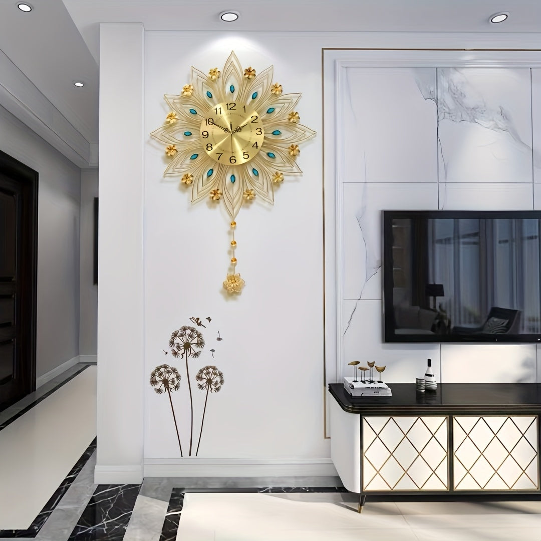 GoldenBloom - Lyxig Väggklocka med Eleganta Blomdetaljer