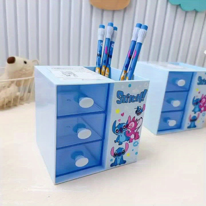 Disney Stitch Cartoon 3-compartment förvaringslåda – Multifunktionell organizer för skrivbord, smycken och leksaker