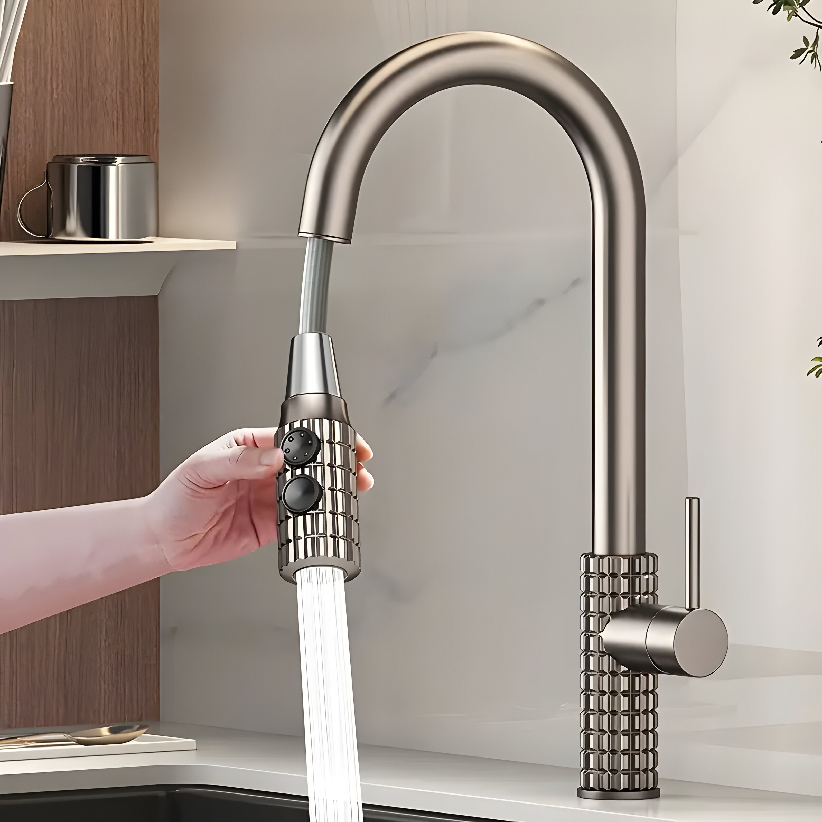 QuintaFlow - Hög båge metall kökskran