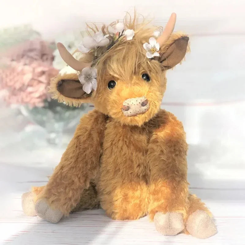 Highland Cow Ornament med Blomkrans