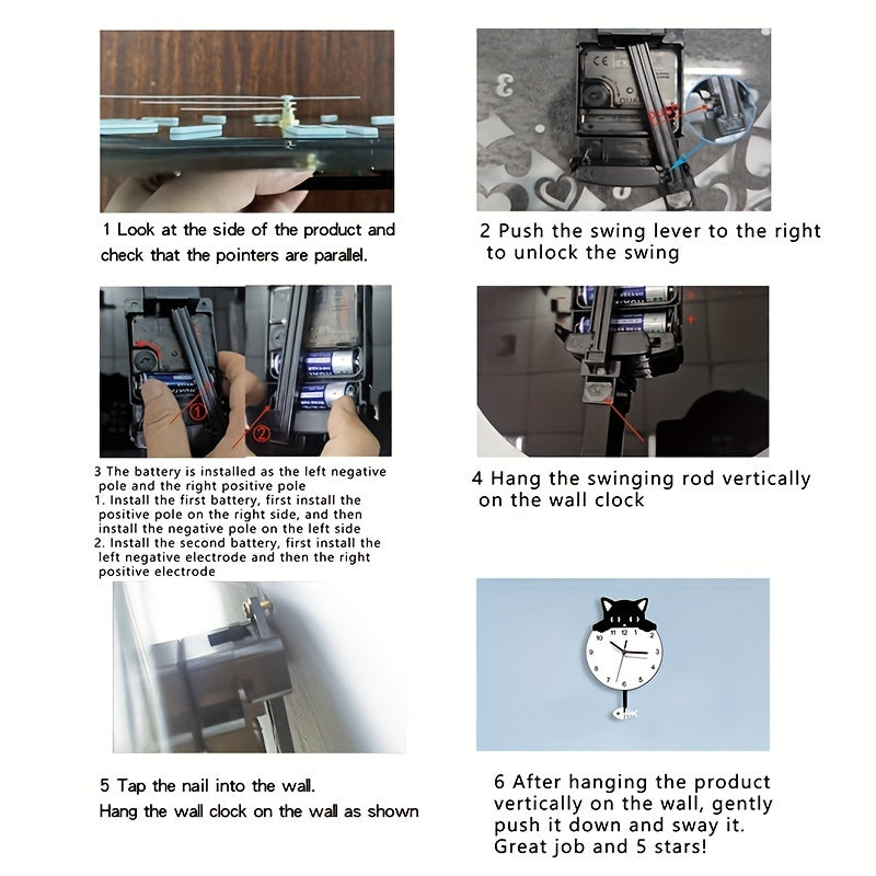 SwingCat - Stil Svingande Katt Vägklocka från WANTIFO, Modern Tecknad Stil