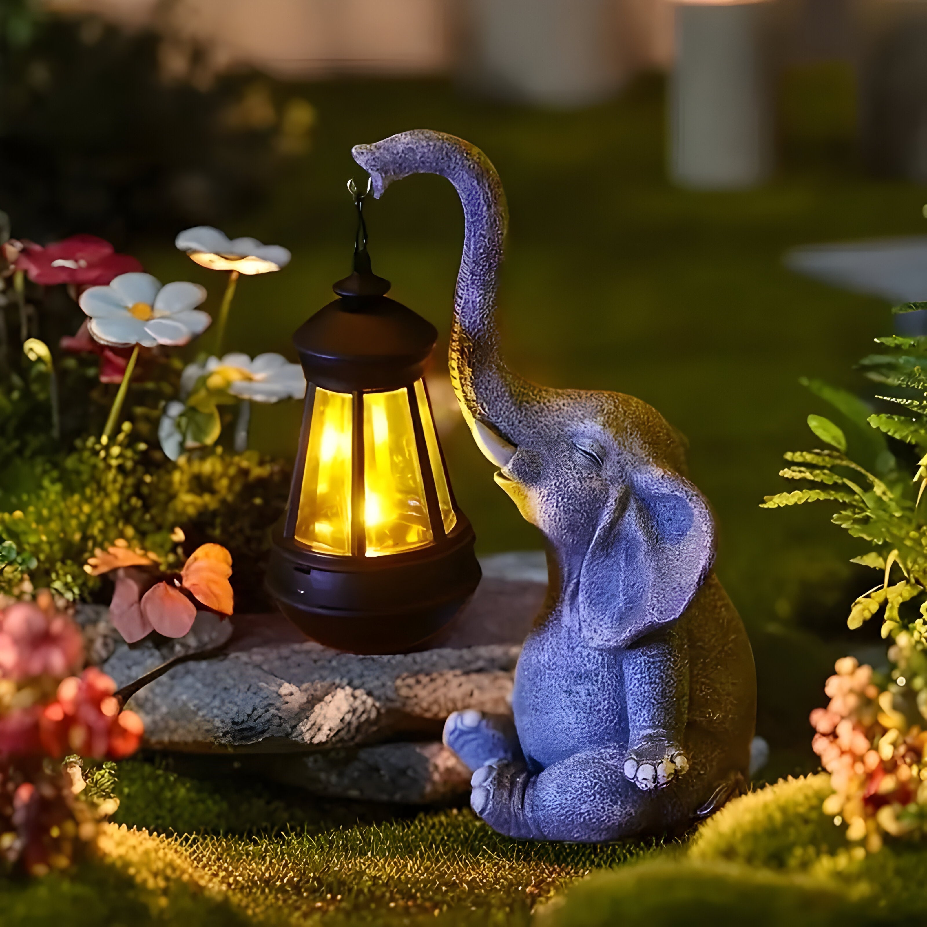 SunTrunk Light – Solcellsdriven elefantstaty med ljus