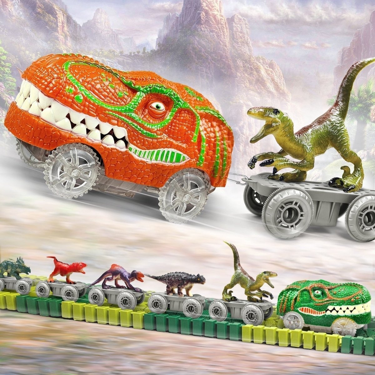 Dinotrack Express - Dinosaurietågbana-spelset med tåg, figurer och äventyrsterräng