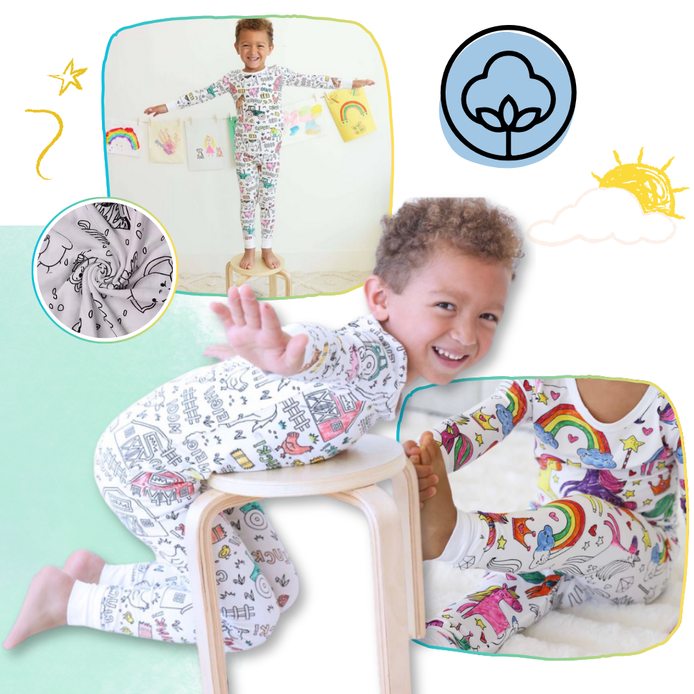 Barn Färg-i-bomull Pyjamas Set