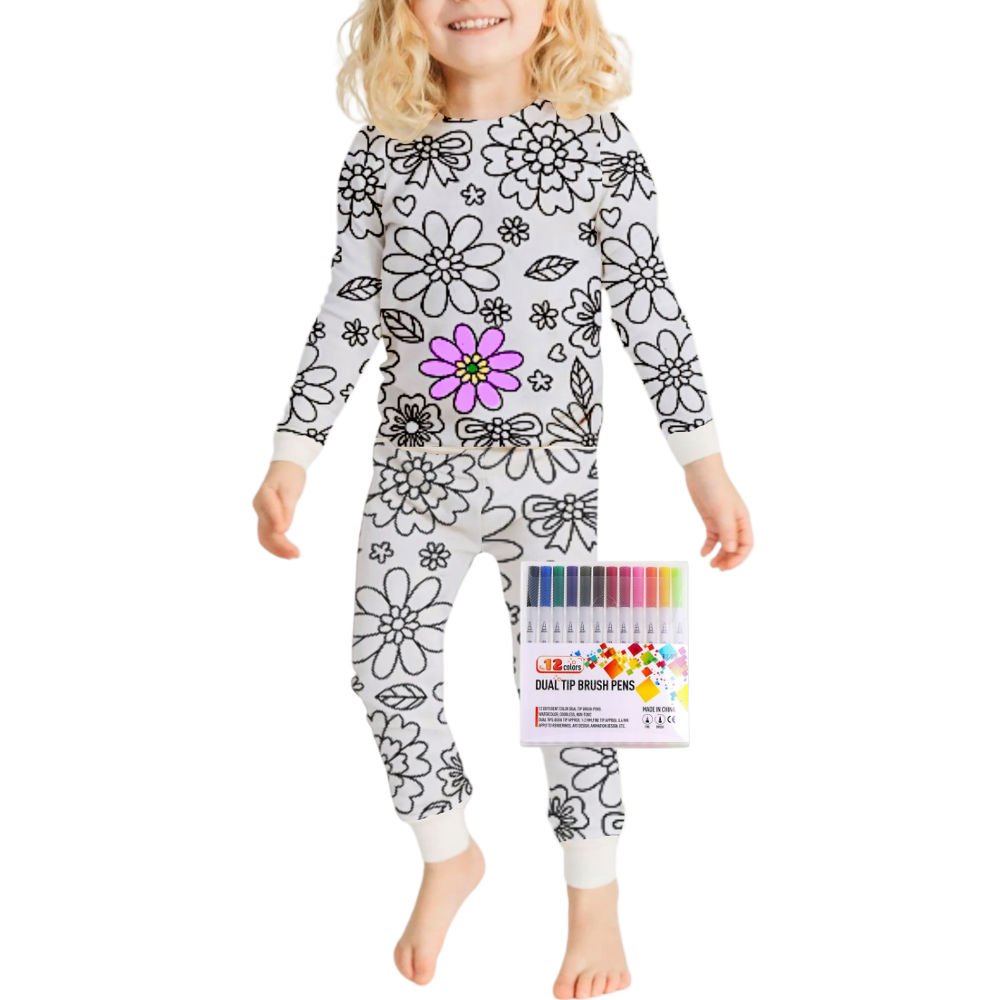 Barn Färg-i-bomull Pyjamas Set