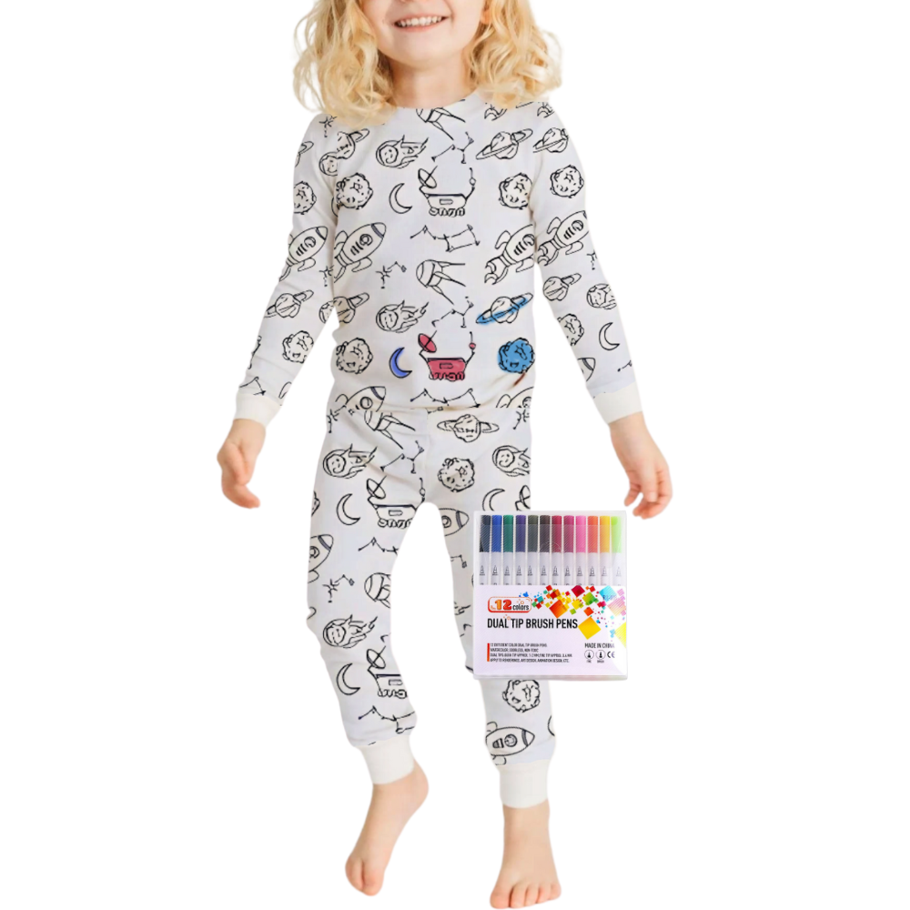 Barn Färg-i-bomull Pyjamas Set