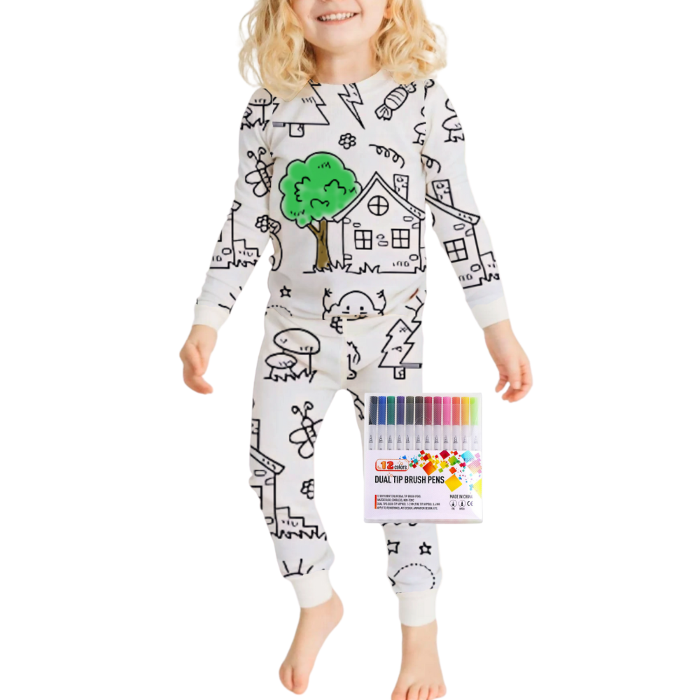 Barn Färg-i-bomull Pyjamas Set