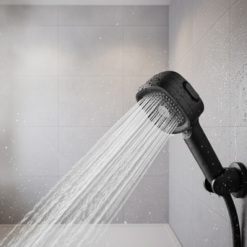 HydraFlow Högtryck Duschhuvud – 3 Strålarter, vattensparande & robust ABS-material