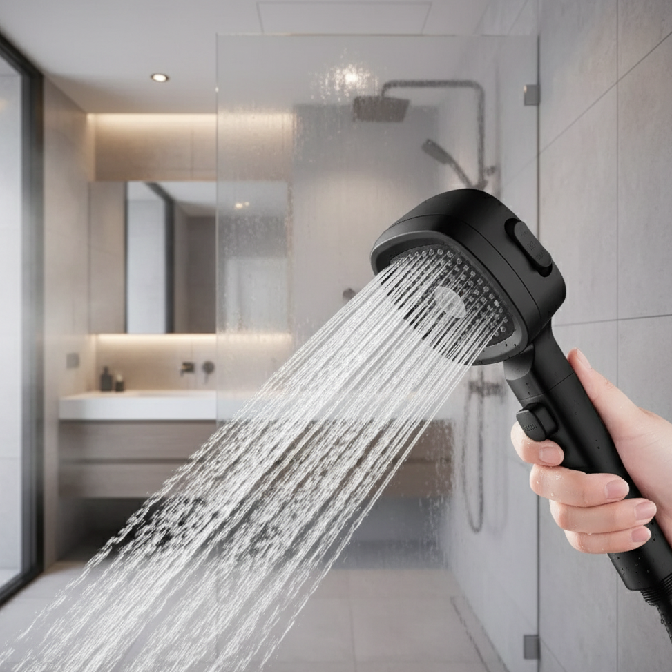 HydraFlow Högtryck Duschhuvud – 3 Strålarter, vattensparande & robust ABS-material