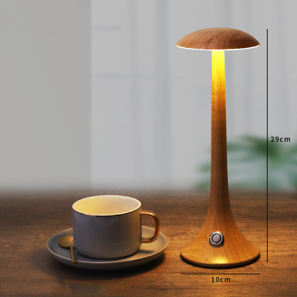 LumaWood - Uppladdningsbar LED Bordslampa med Trädesign, Dimbar och Trådlös
