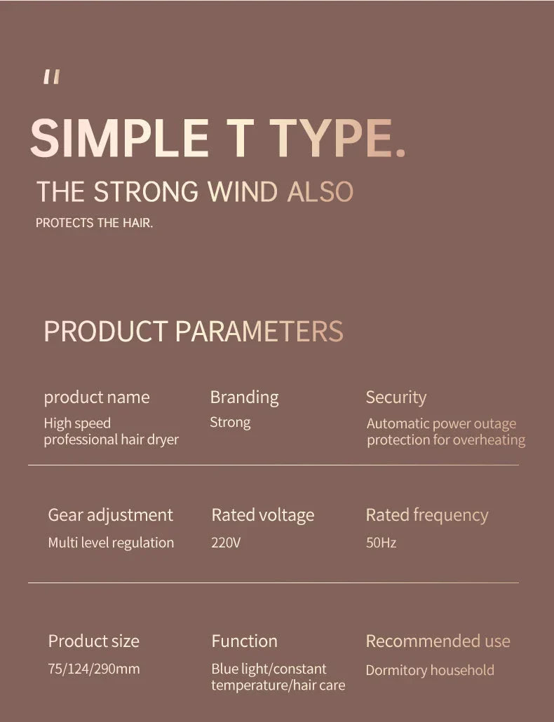 Högpresterande hårtork 2400W med kall- och varmluftsfunktion - Ionteknologi