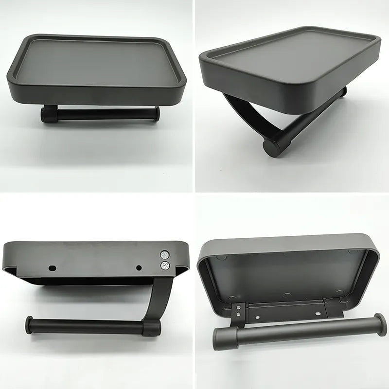 Carvallo-rullhållare Velion | Med hylla | Borstad rostfritt stål | Väggmontering utan borrning