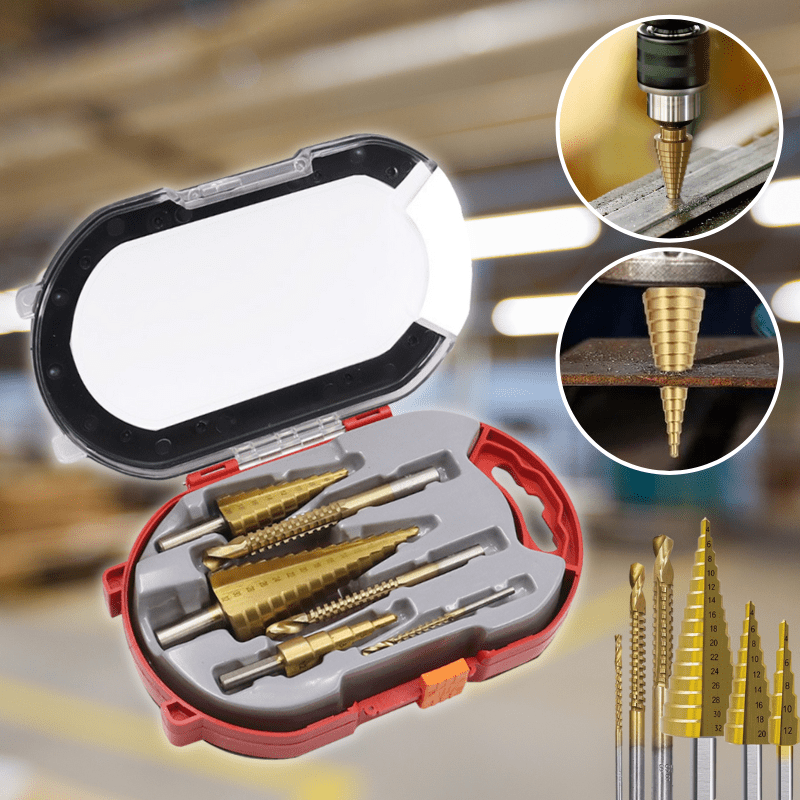 Borrset – 6-delat, titanbehandlade steg- och tandborr för trä, plast och metall