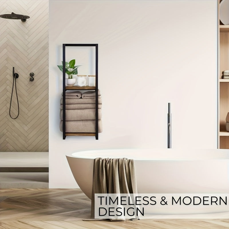 Industriell Handdukshållare med Hyllor – Elegant och Funktionell Väggmöbel