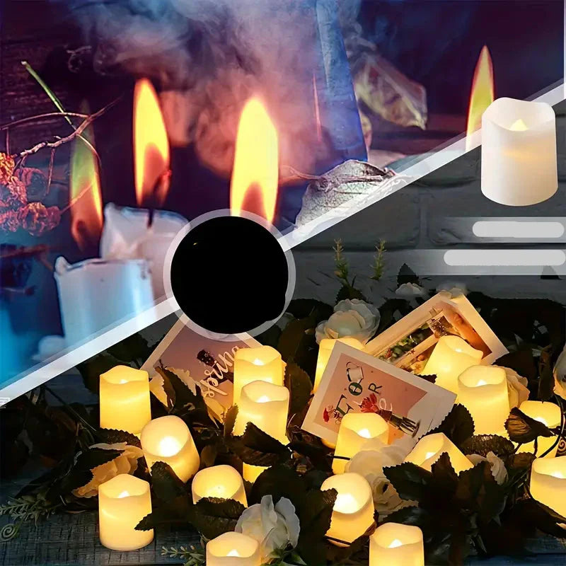 Halloween & Jul LED Teeljus Set – 24 flamefria ljus med glitter & varmt ljus