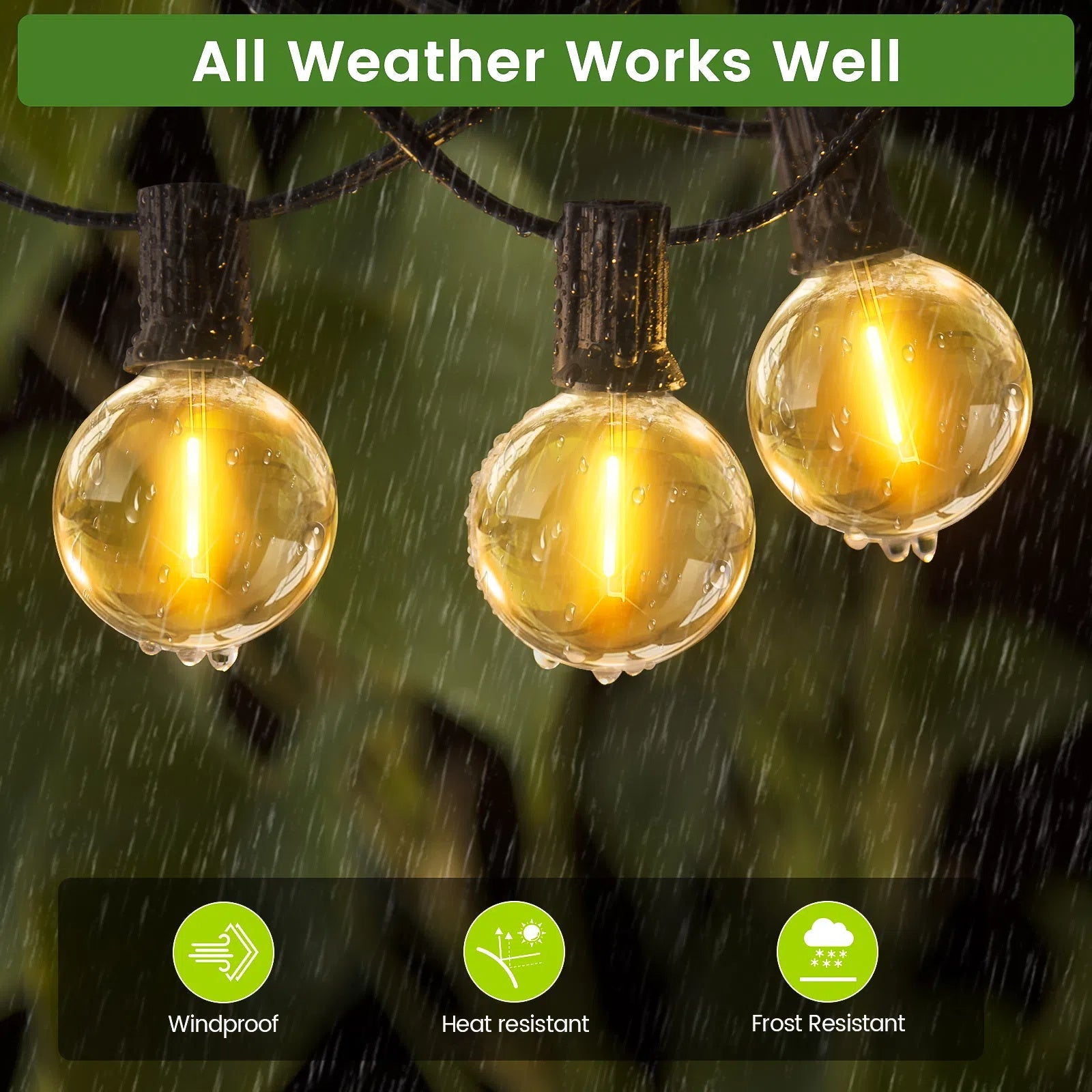 Soliga utomhus ljusslingor för patio med varm glöd atmosfär