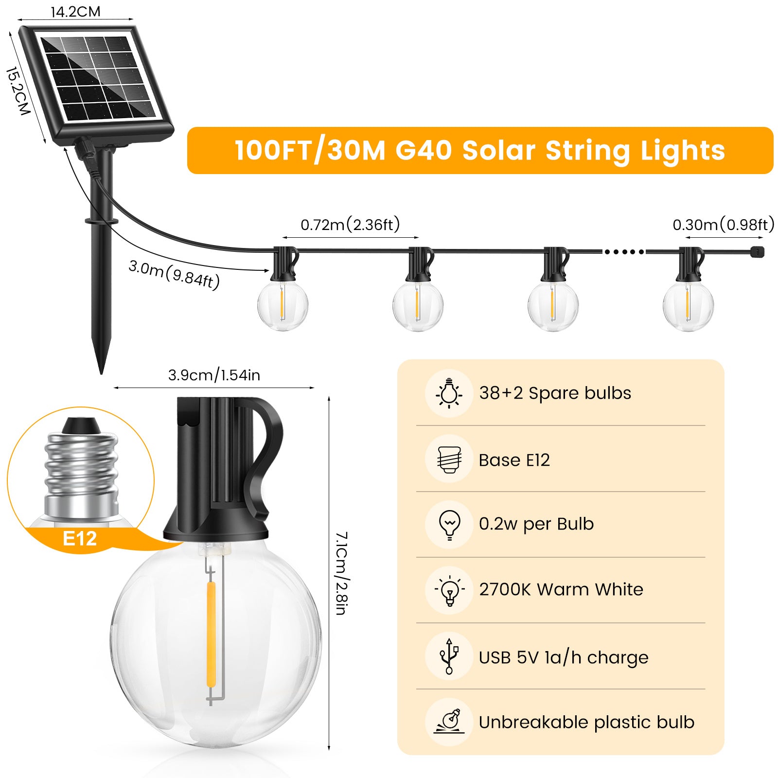 Soliga utomhus ljusslingor för patio med varm glöd atmosfär