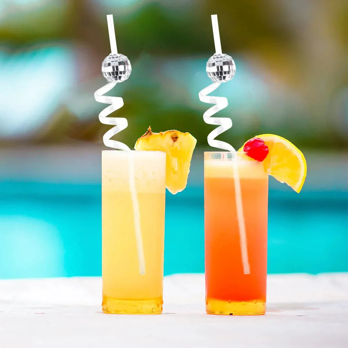 Åtta delars set med glittrande discokule-sugrör för fester