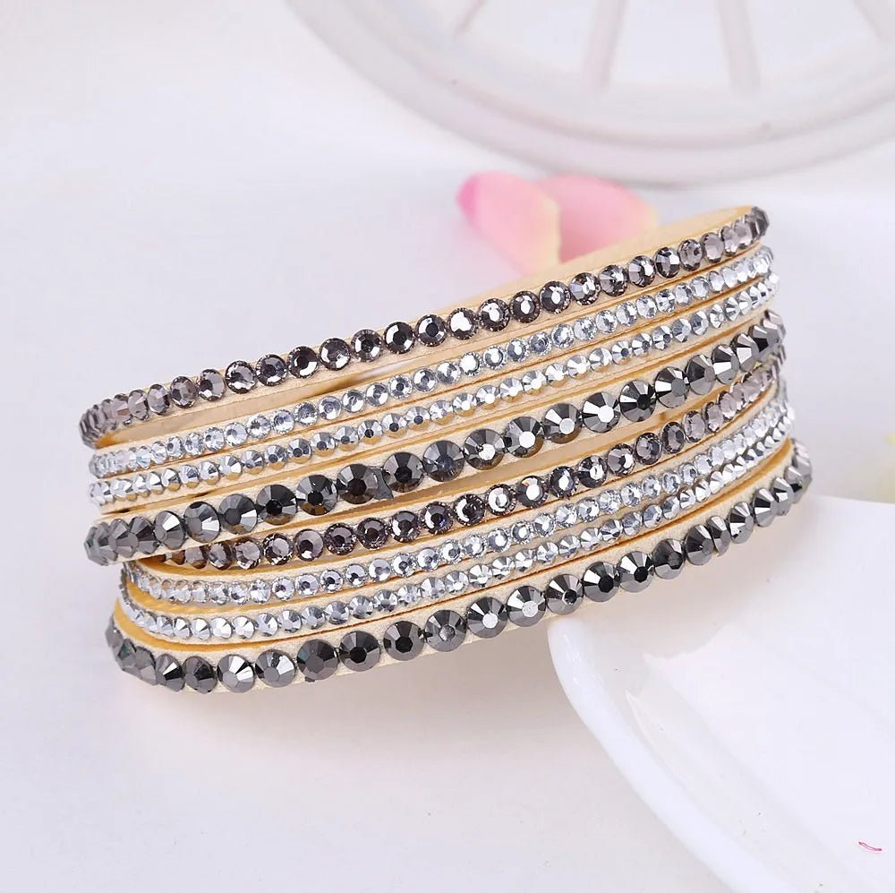 ELEGANT WRAP ARMBAND - Kunstläder med glittrande kristaller för kvinnor