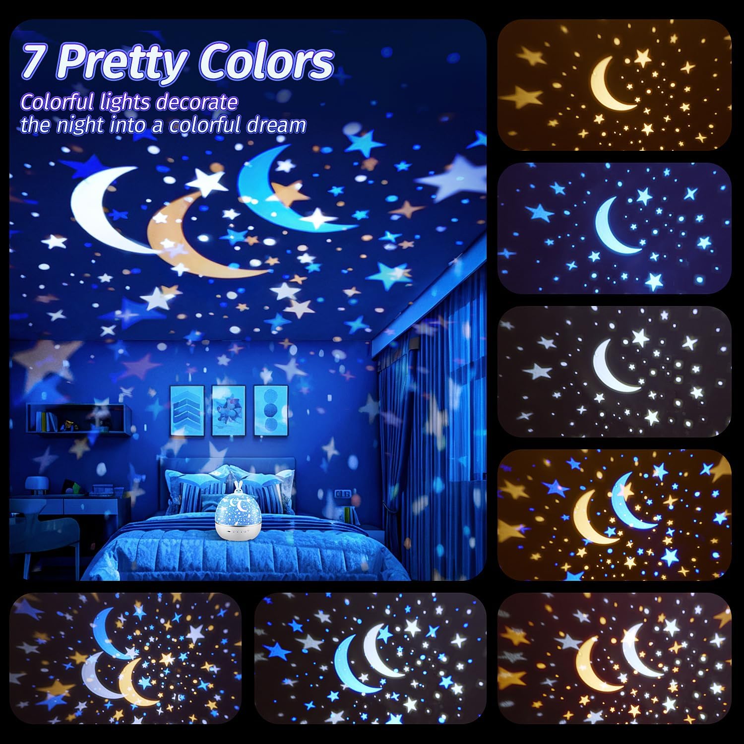 Nattljusprojektor för barn med fjärrkontroll