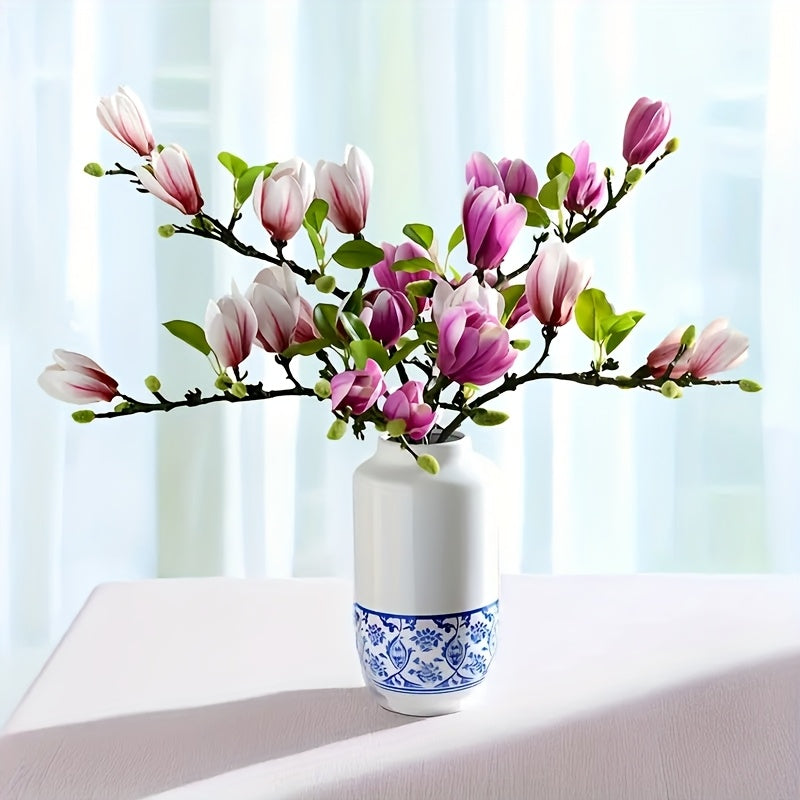 Set med 4 Realistiska Magnolia Blommor – Elegant och Tidlös för Bröllop och Lyxig Dekoration