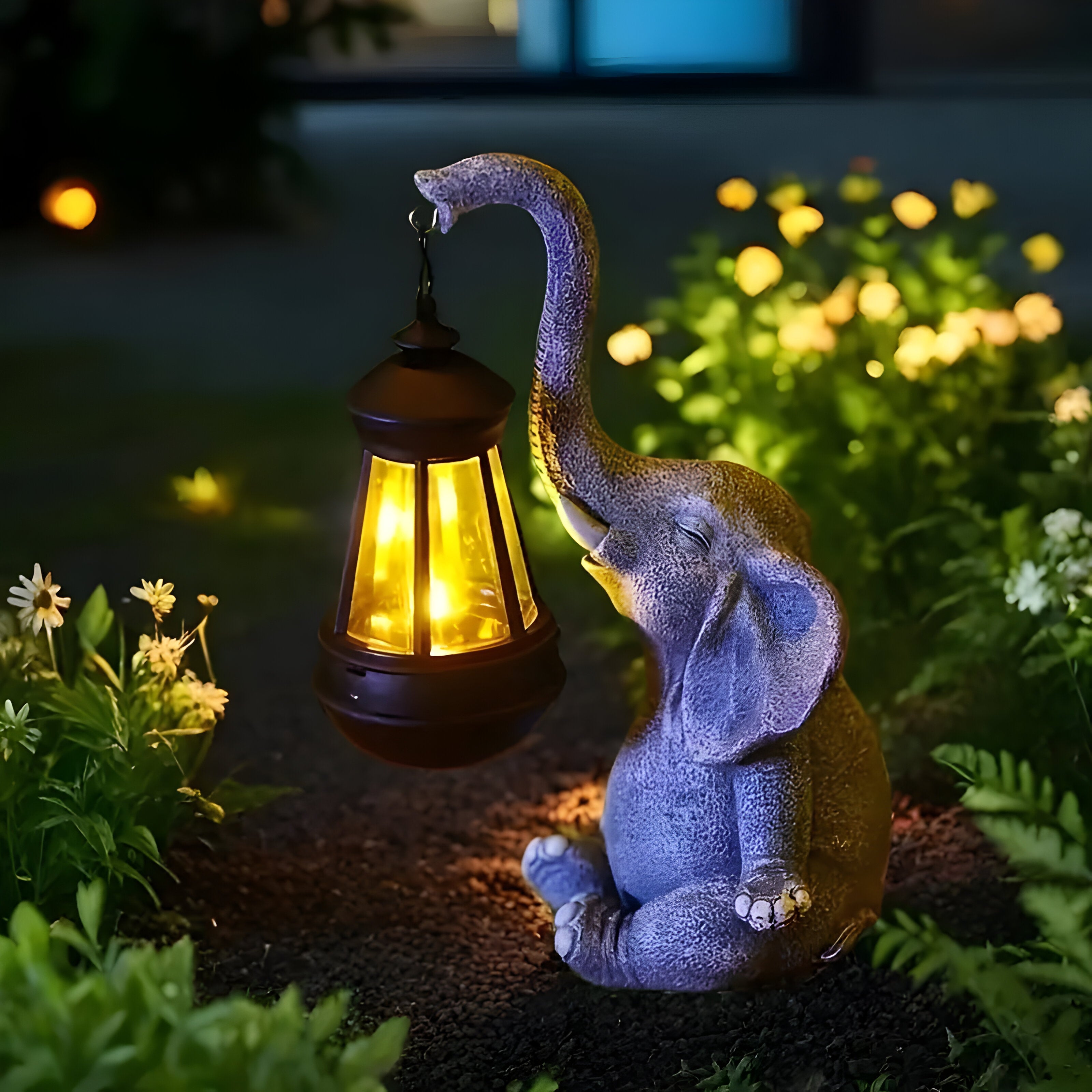 SunTrunk Light – Solcellsdriven elefantstaty med ljus