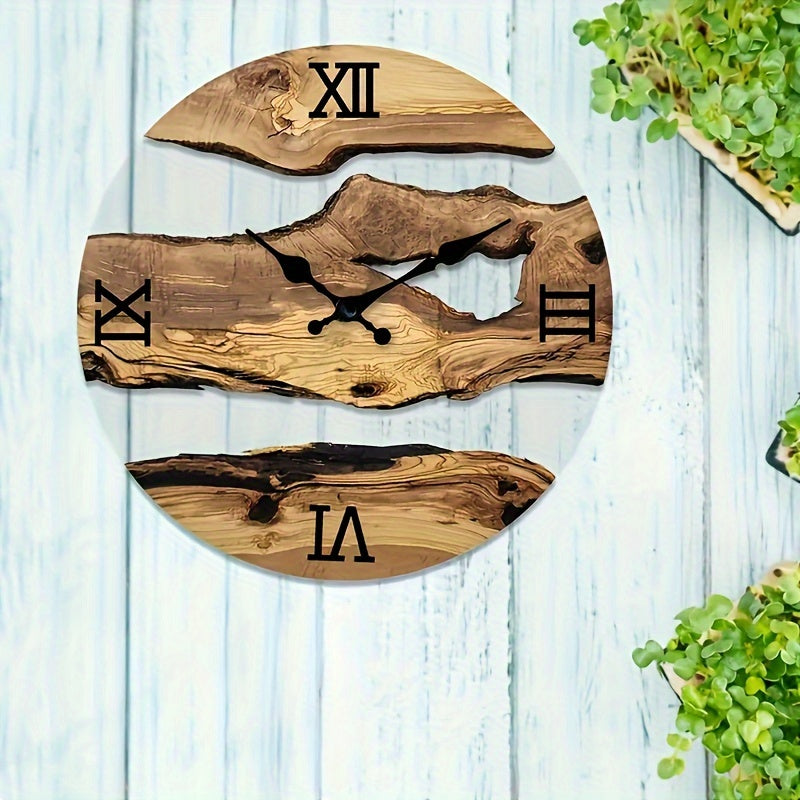 RustiqueClock - Stille akryl väggklocka med träådring