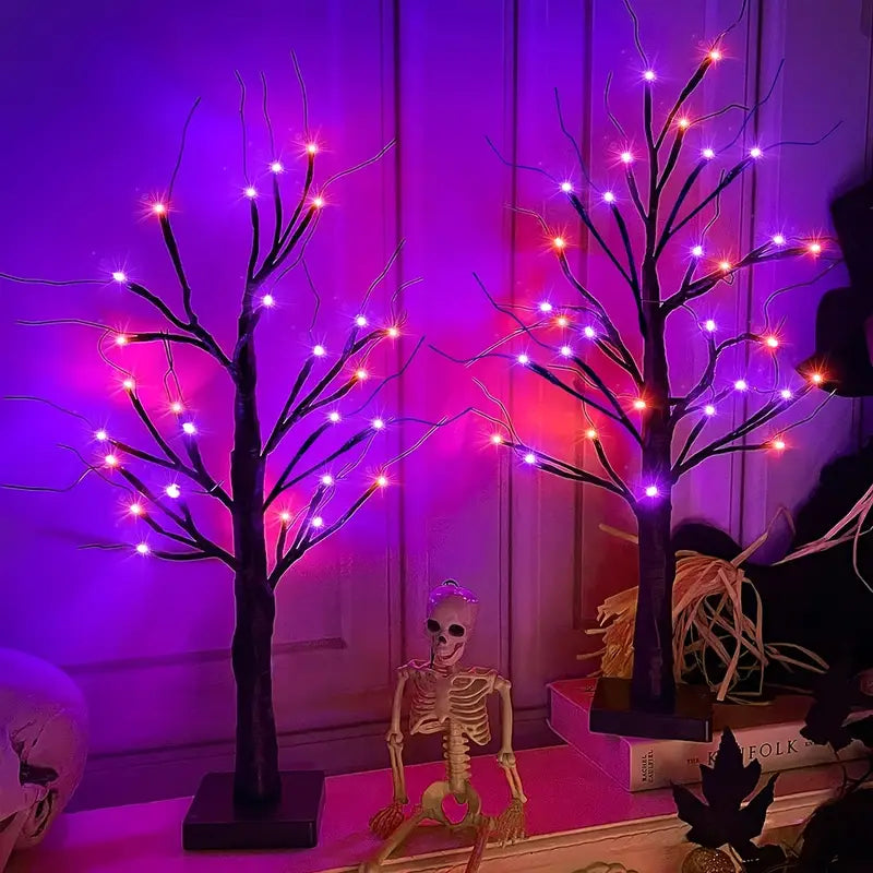 Halloween LED Träd 60cm – Svart dekorationsträd med lila & orange lampor