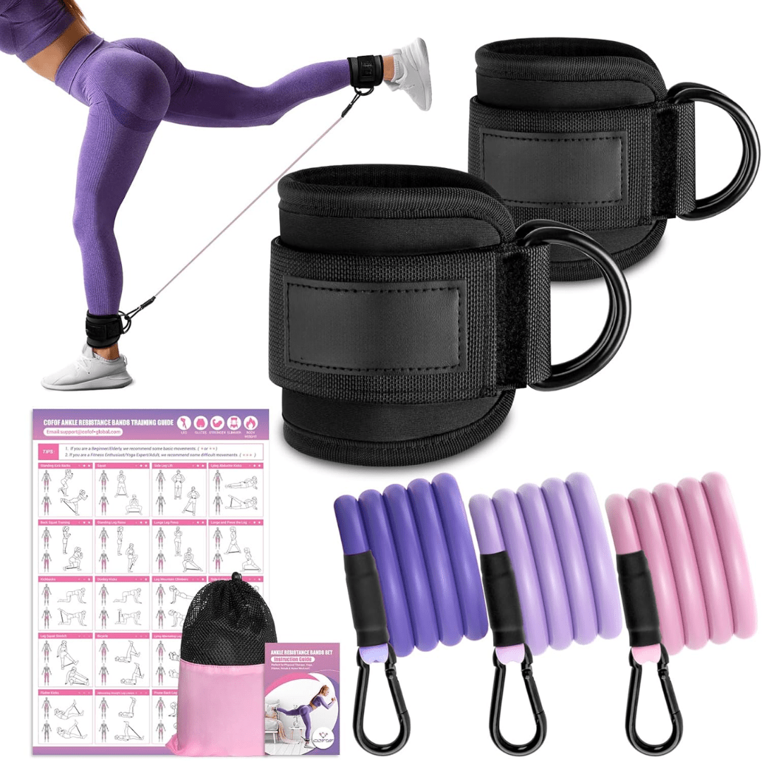 FlexTone Motståndsband - Höft- och sätesmuskelträning - Hållbara fotledsband med träningsguide - Högpresterande latex för styrka och toning