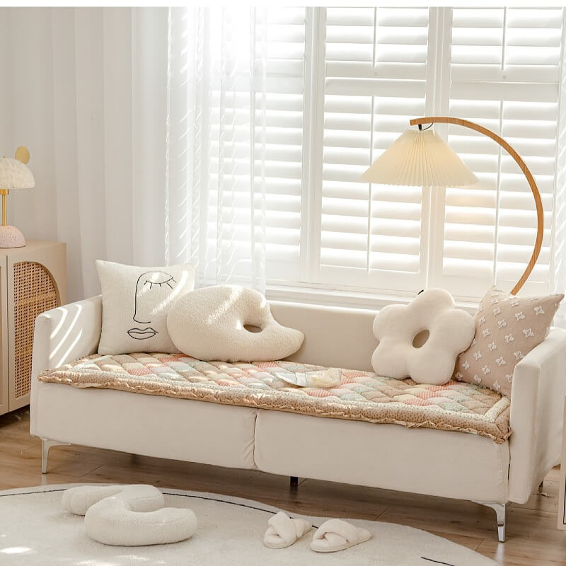 Blommig Handgjord Ren Bomull Skyddande Sofföverdrag, Halkfri