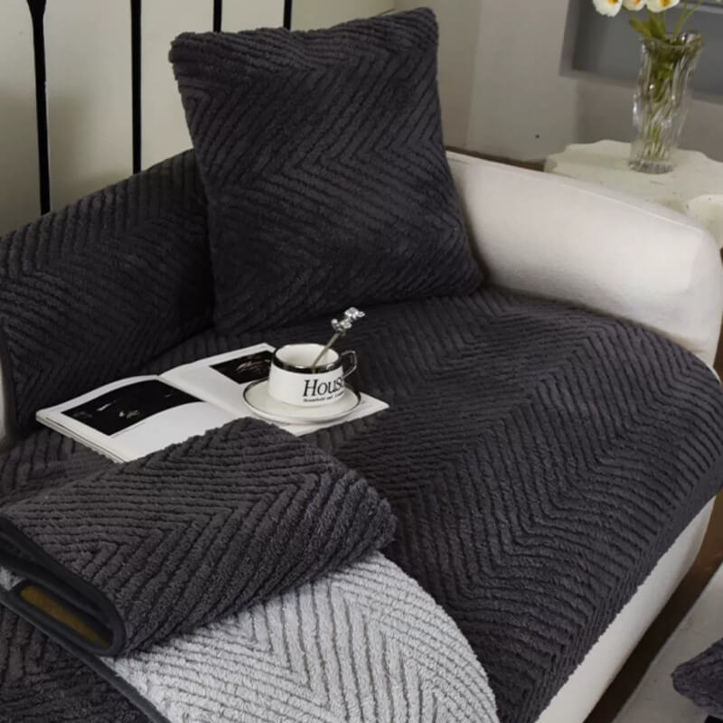 Tjockad Plush Herringbone Icke-glidande Sofföverdrag för Komfort