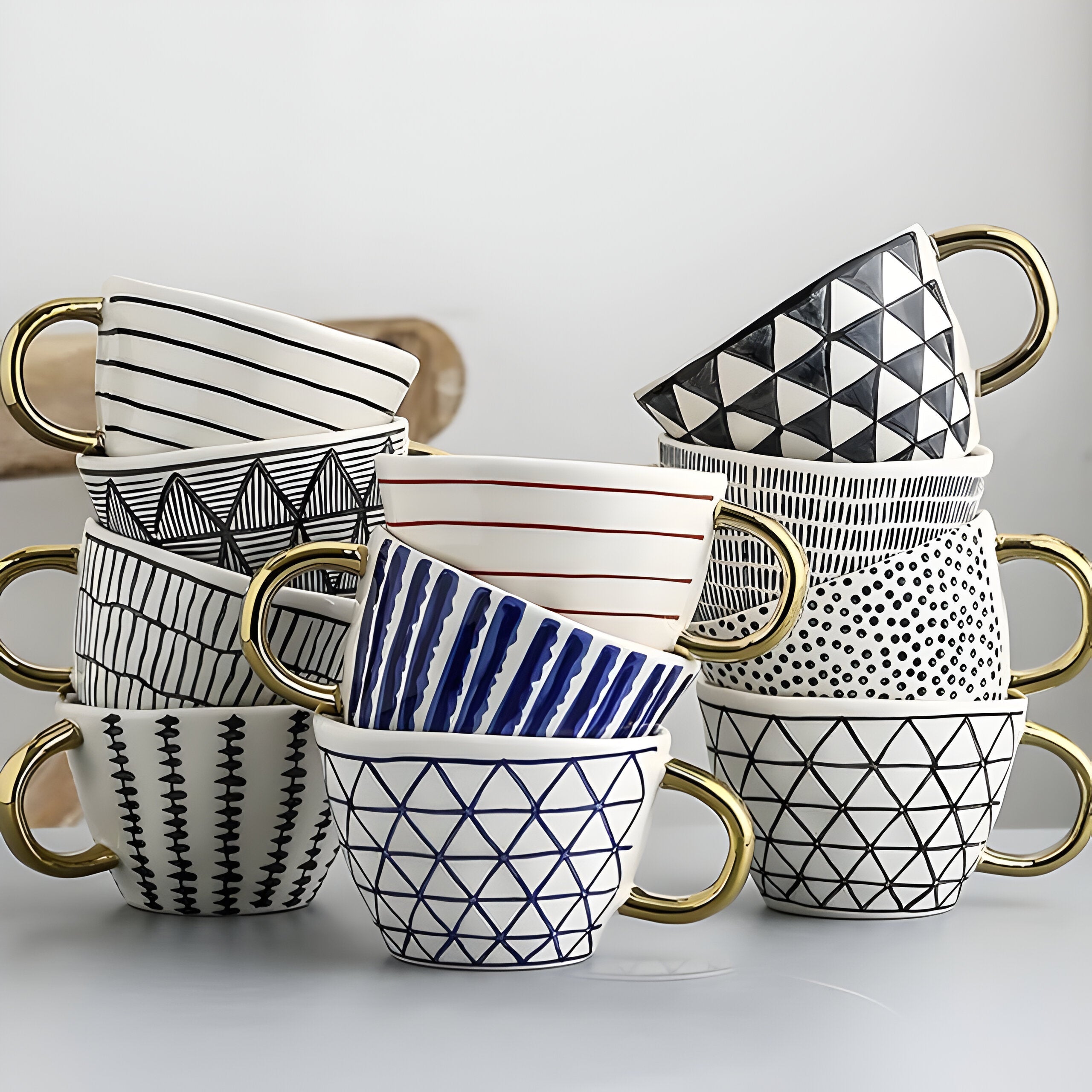 Keramikkopp med geometrisk design – Stilfull og moderne | Ideell for kaffe eller te