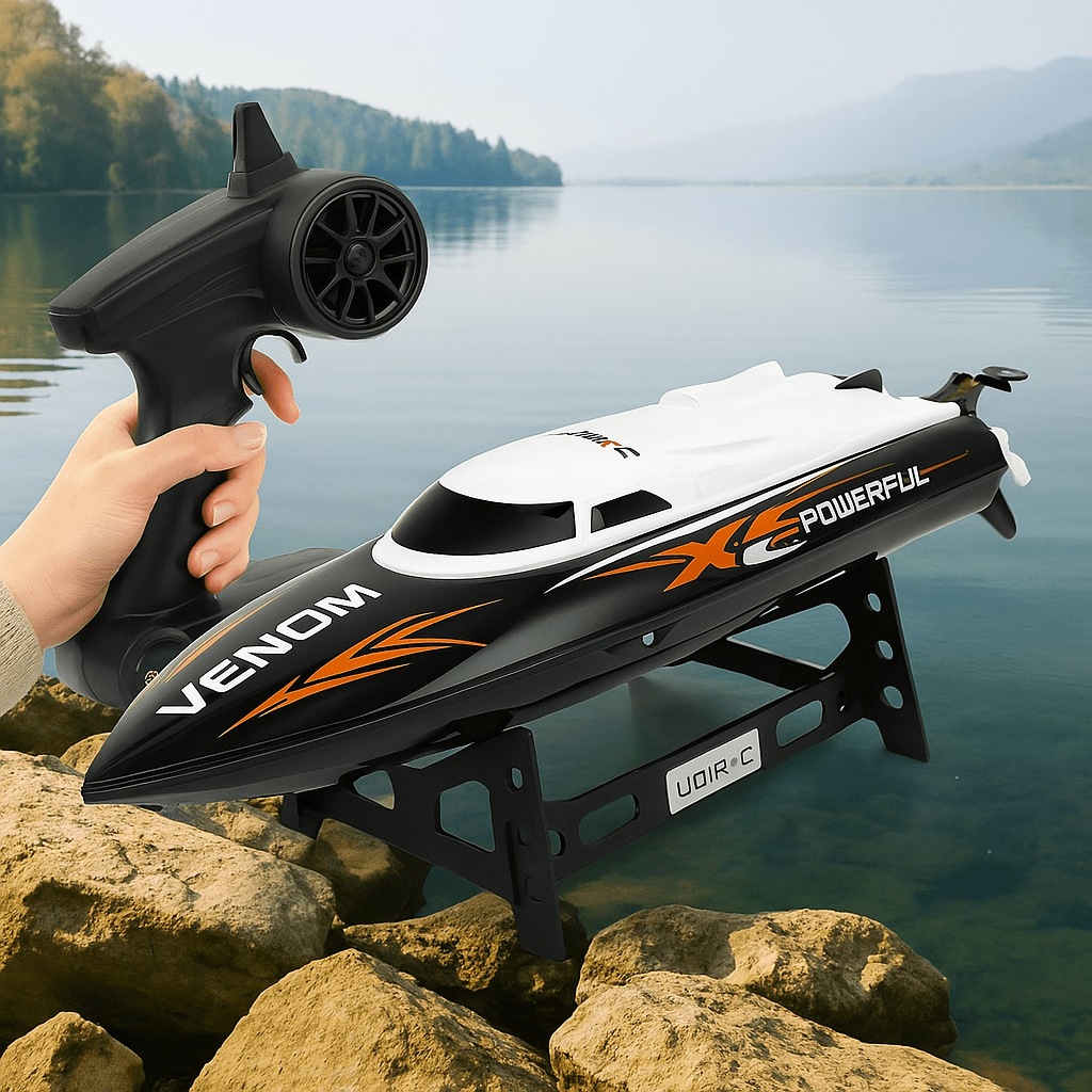 Fjärrkontrollsbåt för snabb dammkapplöpning