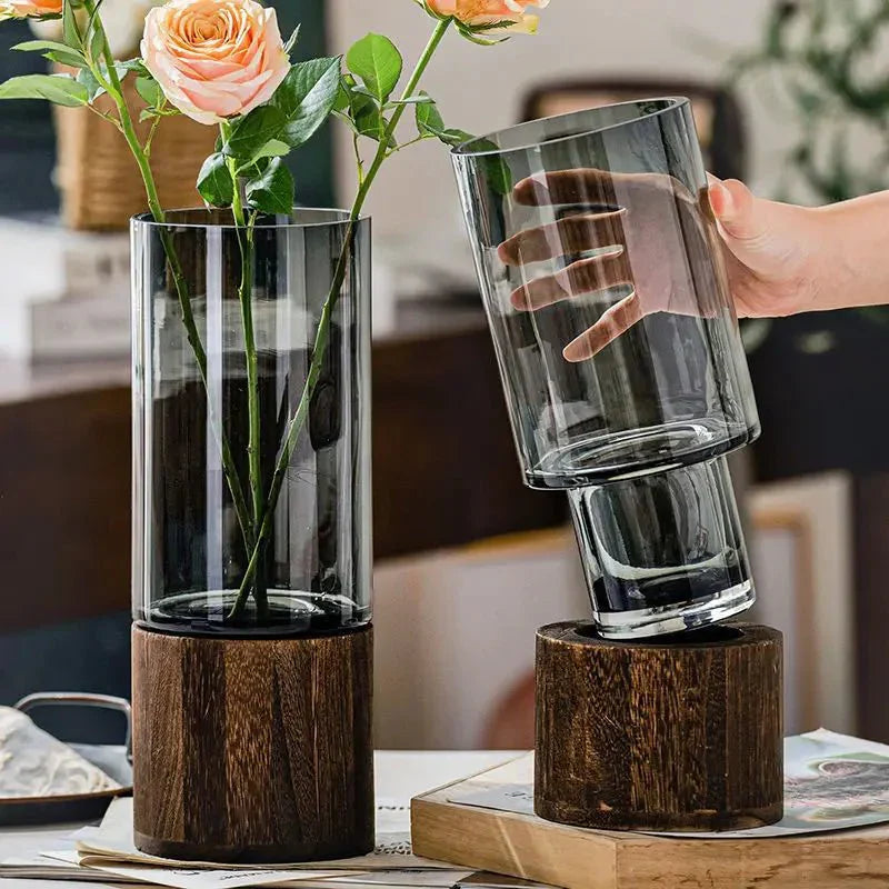 Hydroponisk Trä & Glas Vase för Stilren Heminredning