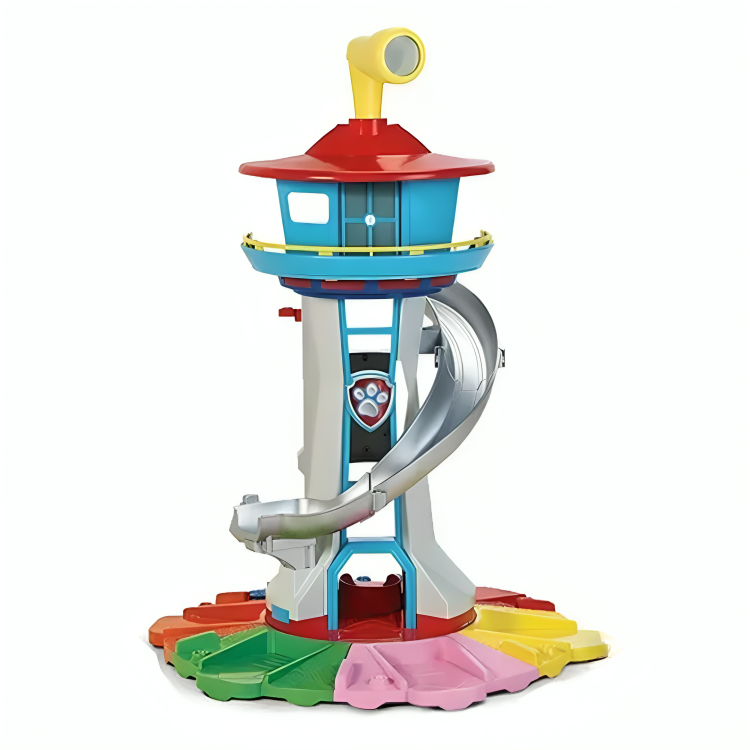 Barnlekstorn med rutschkana och figurer
