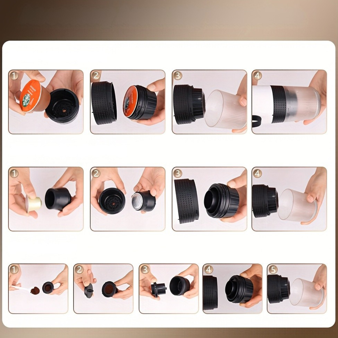 Elektrisk bärbar kaffebryggare för resa