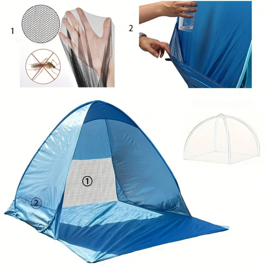 Strandtält med skuggöverdrag och bärväska