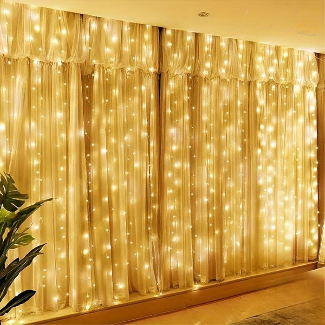 Fairy Curtain Lights USB Fjärrkontroll Varm Vit
