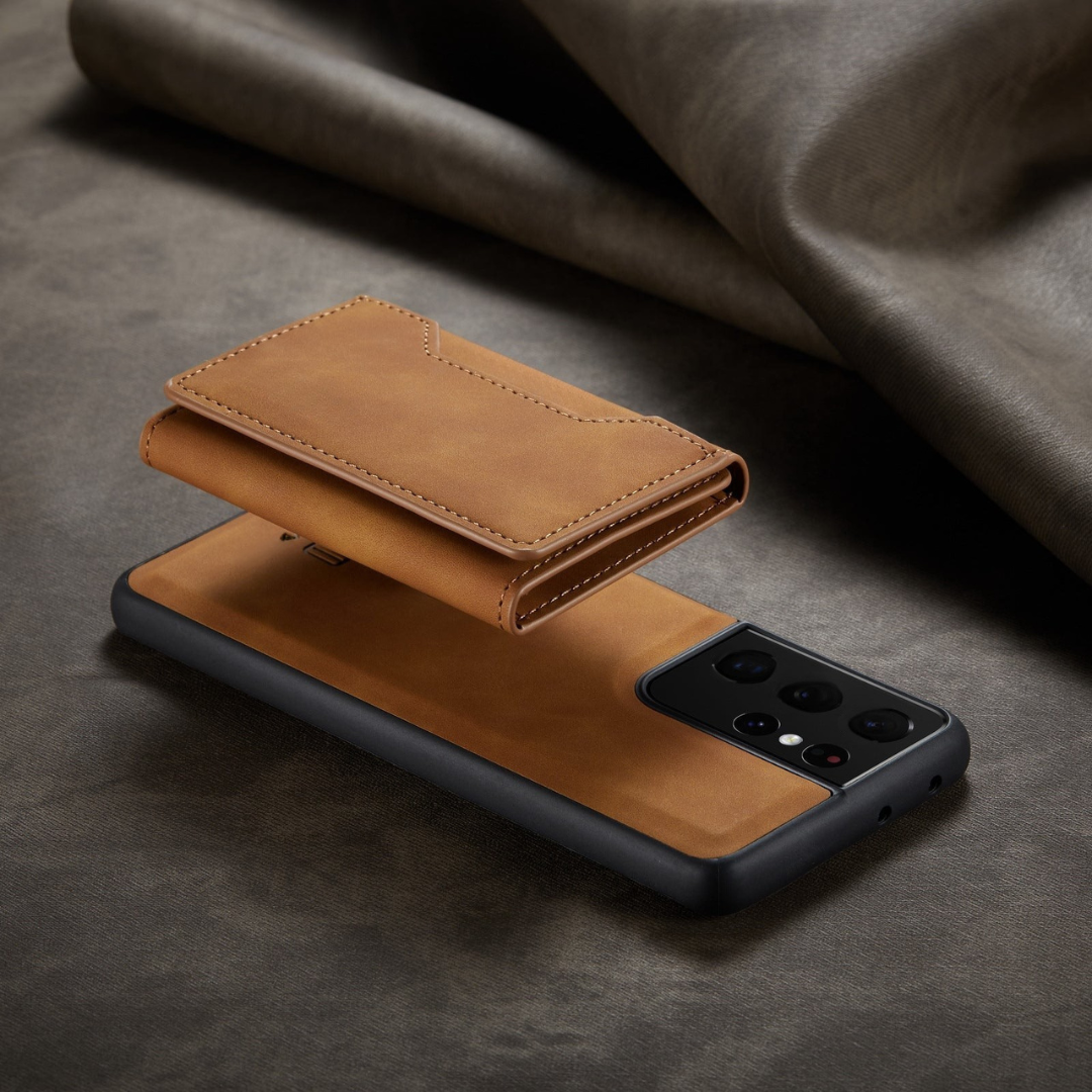 Telefonfodral med läderkortplåtsöverdrag