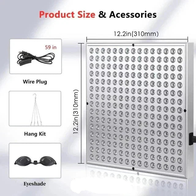 Infraröd ljus terapipanel - 225 LED röd & nära infraröd - hudföryngring, smärtlindring & avslappning för hemmabruk