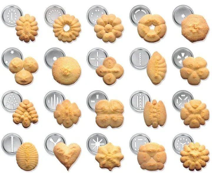 Kekspress i rostfritt stål med tillbehör för kreativa kakor och bakverk