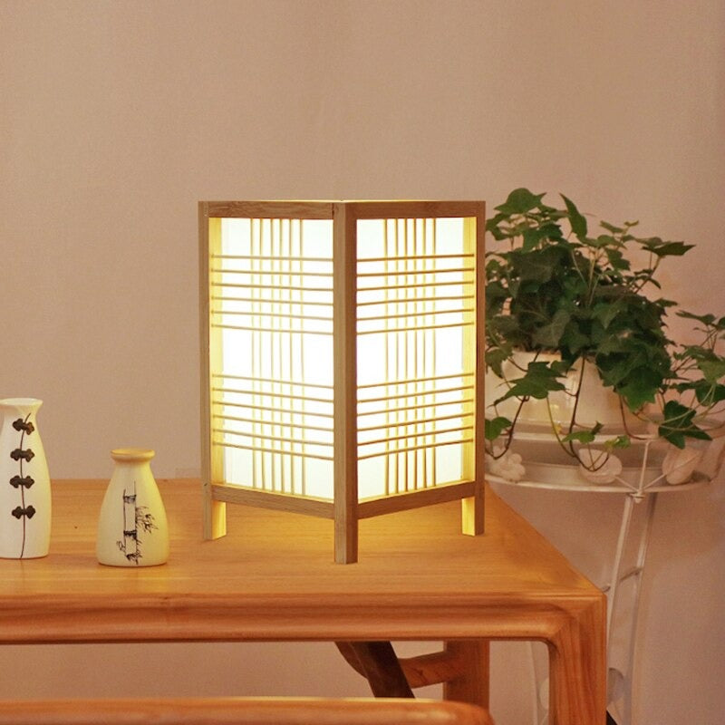 Japansk Fyrkantig Sänglampa med Tygskärm och Mönster
