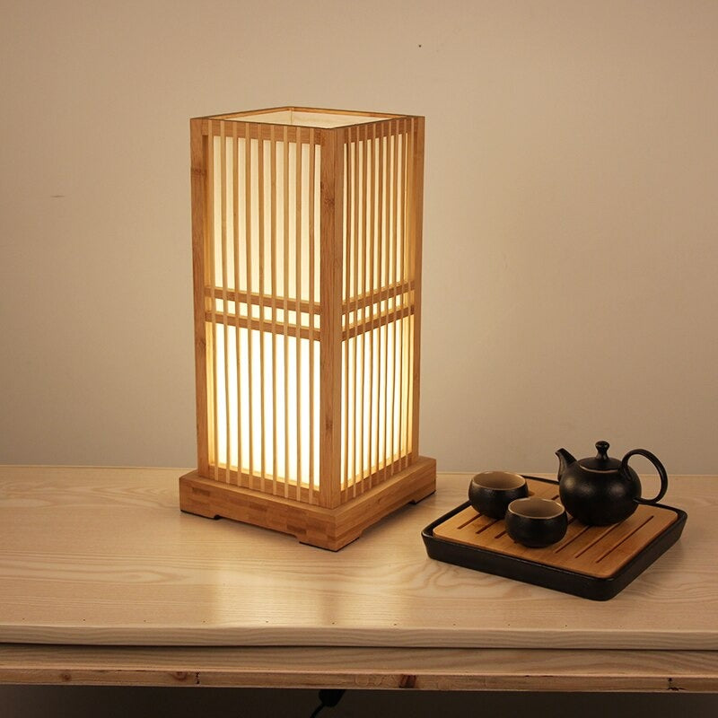 Tatami Japansk Sängbordslampa med Trä Bambuskärm