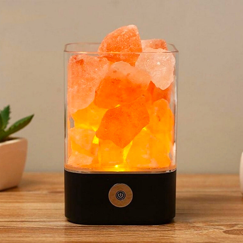 Himalayiskt salt nattduksbordslampa med varm glöd och USB-laddningsbar
