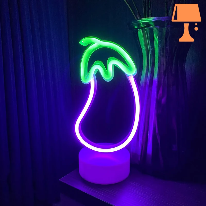 NeonGlow - Aubergine lamp med lila kropp med ljusgrön neonstam för lekfull belysning