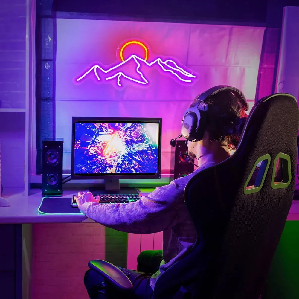 SummitGlow – LED Neon Skylt med Berg & Sol Design för en Livfull Atmosfär